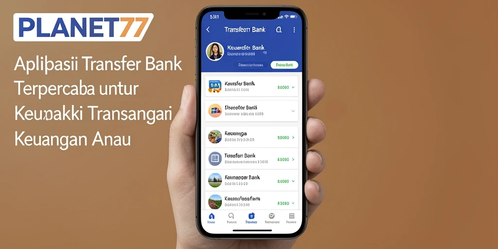 Antarmuka utama PLANET77 yang menampilkan fungsi Transfer Bank.