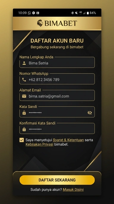 Tampilan halaman daftar bimabet