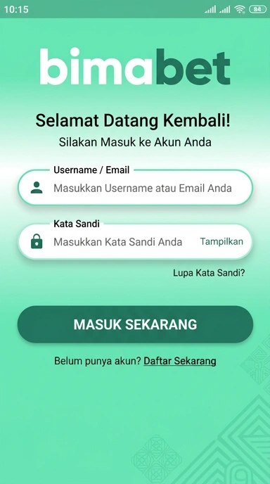 Tampilan halaman login bimabet